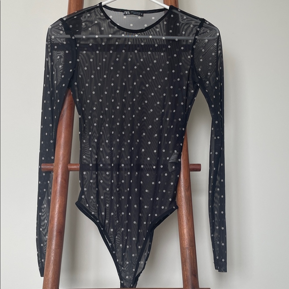 Black Sheer Polka Dot Bodysuit